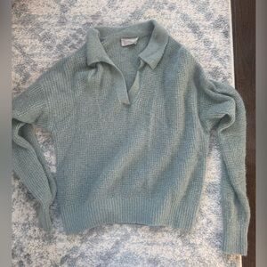 Collared V-Neck Women's Sweater - Sage Green